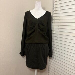 Deby Debo anthropologie size S olive green silk cotton pleated lagenlook dress